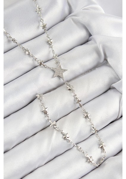 Bfs Pirinç Zirkon Taşlı Yıldız Model Gümüş Renk Y Kolye