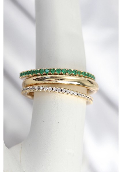 Bfs Pirinç Zirkon Taşlı Mix Renk 3'lü Kadın Yüzük