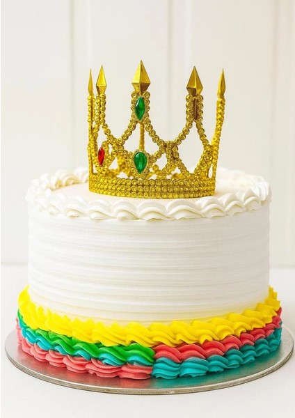 Bfs Altın Işıltılı Ince Pasta Tacı Pasta Üstü Taç Plastik Malzeme 8x8 cm