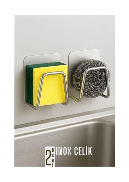 Bfs Inox Bulaşık Sübgerlik Stant- Mutfak Askısı Profesyonel 2 Li Set