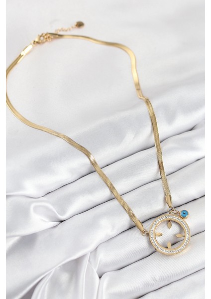 Bfs 316L Çelik Zirkon Taşlı Çeyrek Takılabilir Gold Renk Kadın Kolye fiyatları