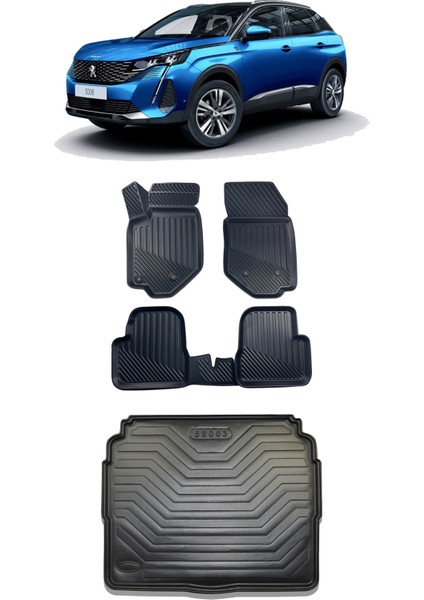 Peugeot 3008 3D Paspas 3D Alt Bagaj Havuzu 2016-2020 Arası Siyah Set