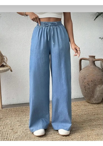 Ince Kot Kumaş Açık Mavi Renk Palazzo Pantolon