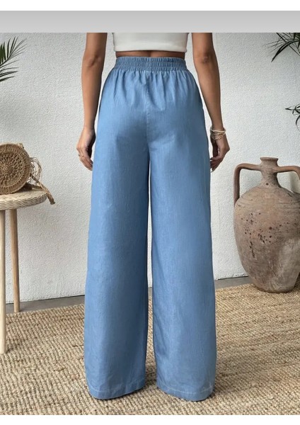 Ince Kot Kumaş Açık Mavi Renk Palazzo Pantolon fiyatları