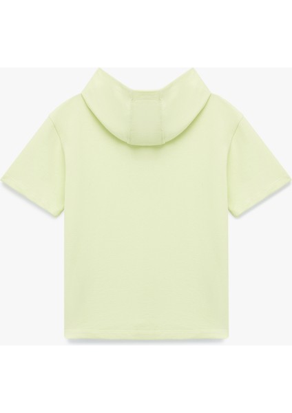 Pamuklu Kısa Kollu Baskılı Kapşonlu Oversize Sweatshirt fiyatları