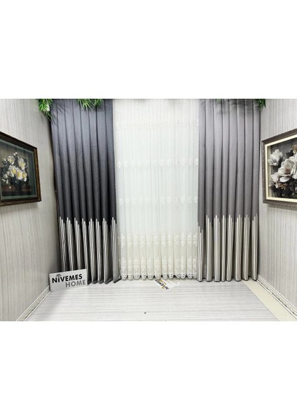 Nivemeshome Roya Altın Işlemeli 5167 1/3 Sık Pileli Tül Perde Apm