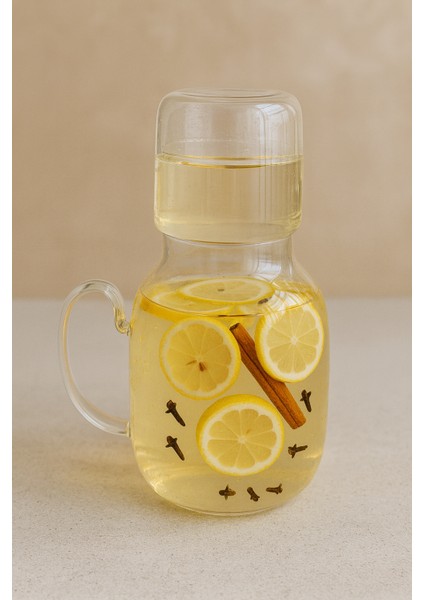 Borosilikat Kulplu Cam Sürahi, Bardaklı, 1.5 Lt