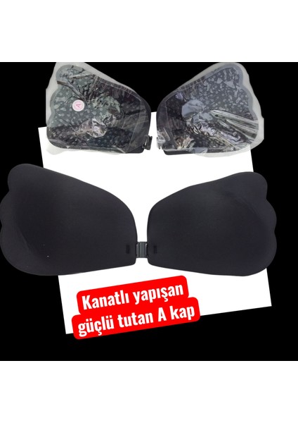 Yapışkanlı Sütyen, Görünmez Askısız ve Sırtsız -Dikişsiz Sütyen, Etkili Önden Klipsli-A Beden-Siyah