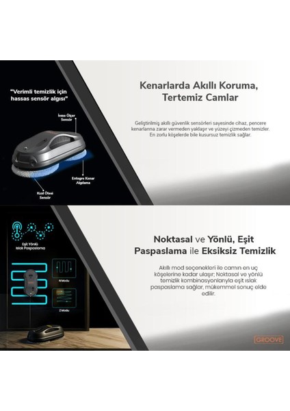 Akıllı Cam Temizleme Robotu, Yapay Zeka, Sessiz, Sensör Desteği