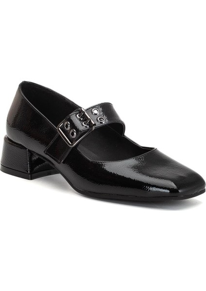 Kadın Kısa Topuklu Ayakkabı Siyah Rugan Baretli Küt Burun fırsatları