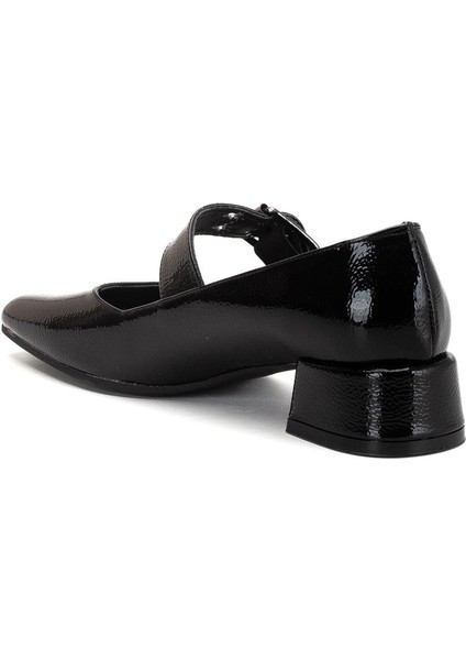 Kadın Kısa Topuklu Ayakkabı Siyah Rugan Baretli Küt Burun indirimleri