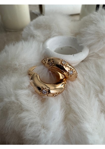 Yıldız Taş Detay Çelik Halka Küpe