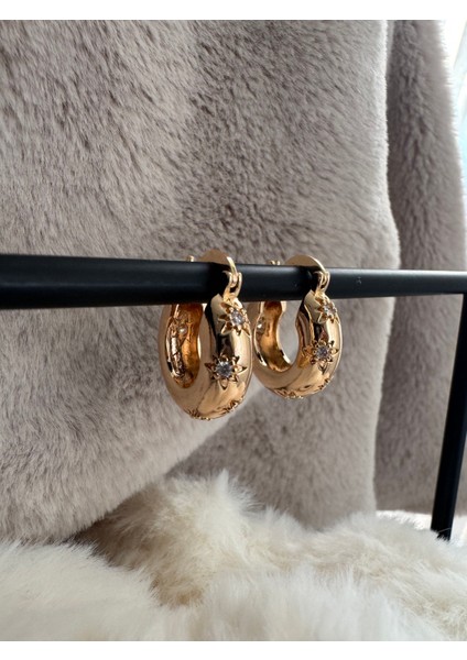 Yıldız Taş Detay Çelik Halka Küpe modelleri