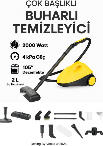 Güçlü 2000W Buharlı Temizlik Makinesi, 2l Su Hazneli, 4 Kpa Basınç, 105° Dezenfekte fırsatları