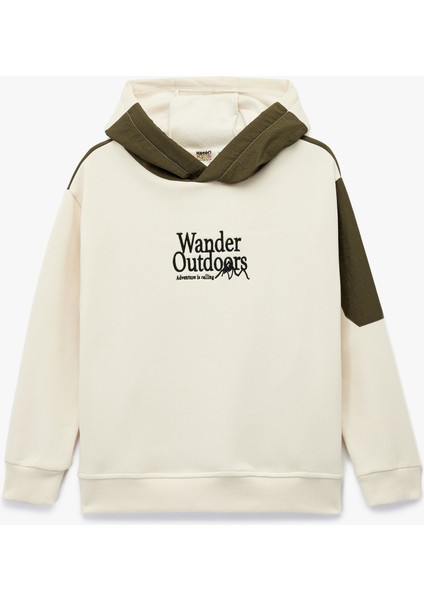 Şardonlu Uzun Kollu Kapşonlu Nakış Detaylı Sweatshirt