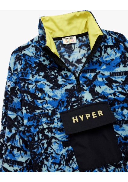 Uzun Kollu Dik Yaka Kapaklı Cepli Desenli Oversize Polar Sweatshirt modelleri