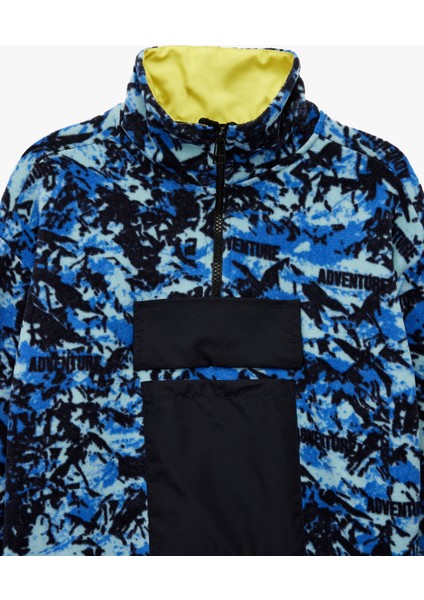 Uzun Kollu Dik Yaka Kapaklı Cepli Desenli Oversize Polar Sweatshirt fırsatları