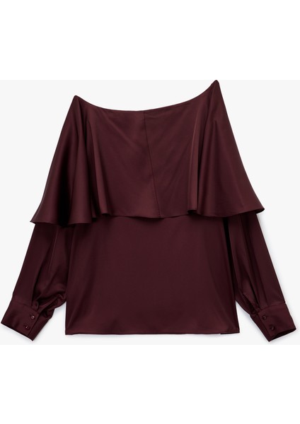 Uzun Kollu Kayık Yaka Asimetrik Kesim Saten Bluz fiyatları