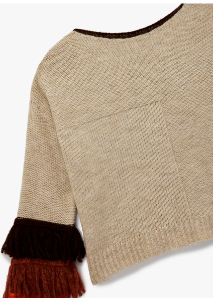 Çok Renkli Püsküllü Uzun Kollu Bisiklet Yaka Triko Kazak modelleri