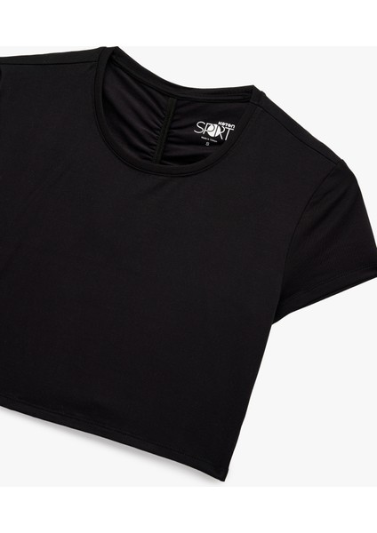 Slim Fit Büzgülü Kısa Kollu Bisiklet Yaka Viskon Crop Spor Tişört modelleri