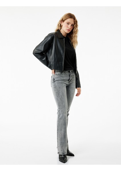 Pamuklu Dar Kalıp Yıkamalı Ispanyol Paça Jean Pantolon - Flare Jeans