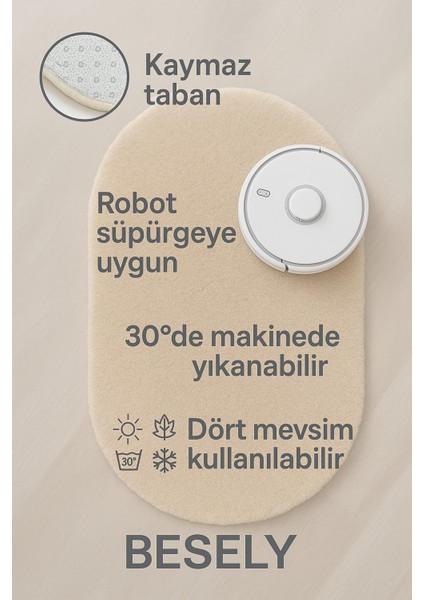 Krem Oval Kesme Yumuşak Kaymaz Taban Kalın Peluş Yıkanabilir Salon Yatak Oturma Odası Halı Yolluk fırsatları