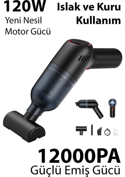 Mini Kablosuz Araç Süpürgesi, Kuru ve Islak Temizlik, Renkli, Şarjlı, Hafif ve Pratik