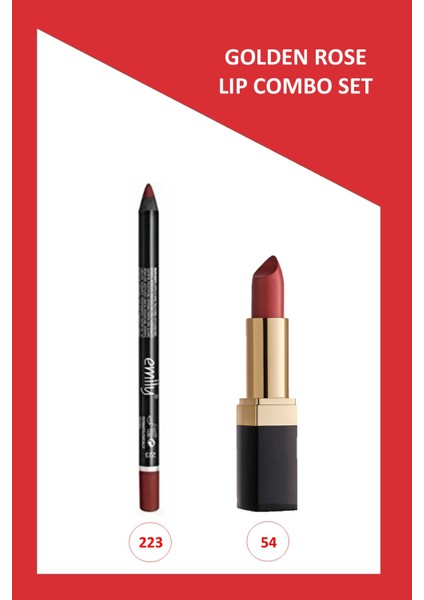 Lipstick No:54 Ruj & Emily Long Lasting Lip Pencil NO:223 Dudak Kalemi Seti