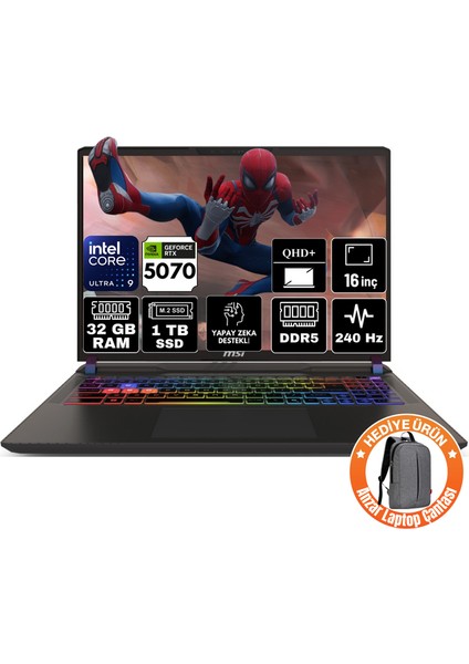 Msı Vector 16 Hx Aı Intel Core Ultra 9 275HX 32GB 1tb SSD RTX5070 Windows 11 Home 16" Qhd+ 240Hz Taşınabilir Bilgisayar A2XWGG-021TR-A30