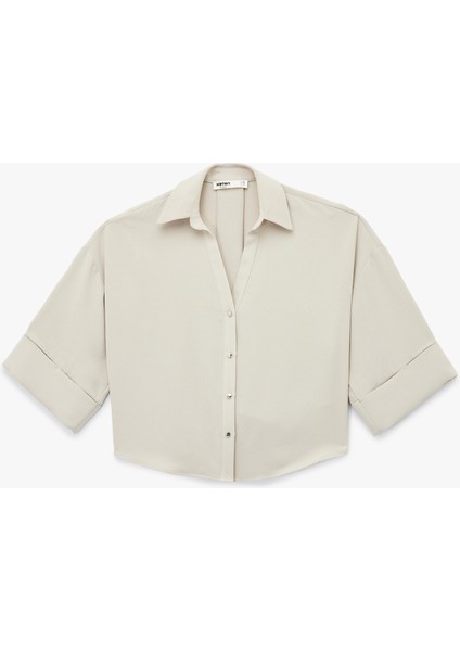Krep Kumaş 3/4 Kollu Oversize Gömlek