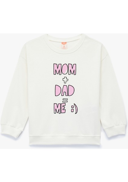 Pamuklu Uzun Kollu Bisiklet Yaka Baskılı Sweatshirt