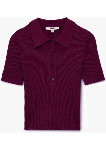 Yarım Düğmeli Kısa Kollu Polo Yaka Triko Kazak
