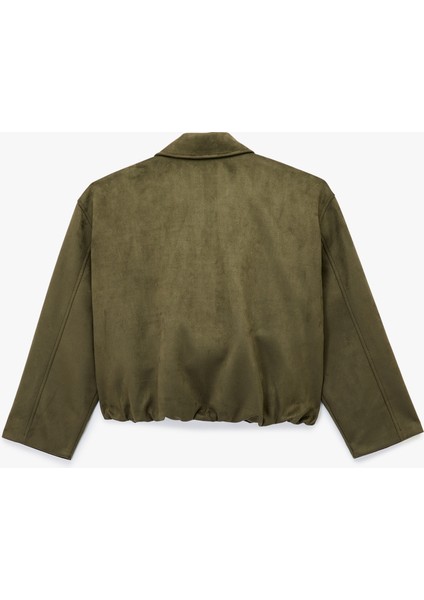 Çıtçıt Düğme Detaylı Fermuarlı Cepli Süet Görünümlü Oversize Bomber Ceket fiyatları