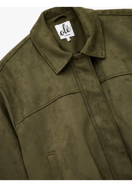 Çıtçıt Düğme Detaylı Fermuarlı Cepli Süet Görünümlü Oversize Bomber Ceket modelleri