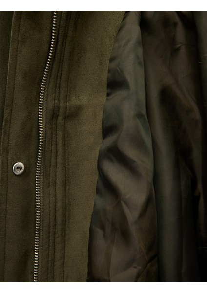 Çıtçıt Düğme Detaylı Fermuarlı Cepli Süet Görünümlü Oversize Bomber Ceket fırsatları