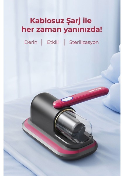 Şarjlı Uv Işınlı Yatak ve Koltuk El Süpürgesi, Gri Renk