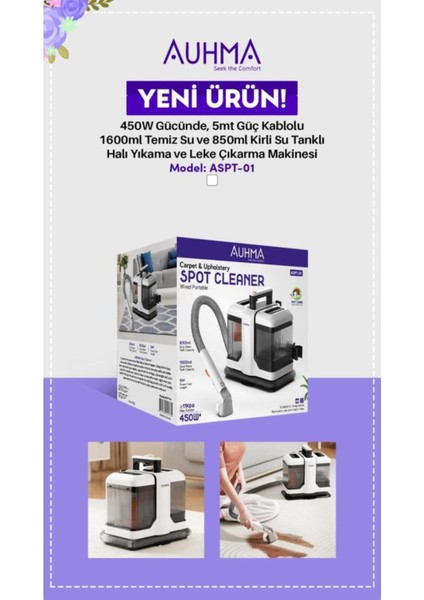 Çift Hazneli Çok Amaçlı Koltuk ve Halı Yıkama Makinesi Beyaz Aspt-01