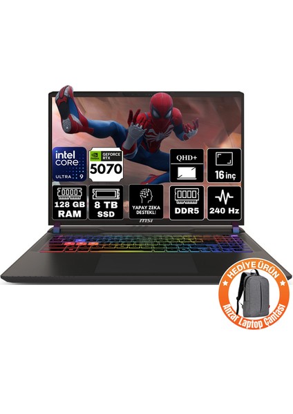 Msı Vector 16 Hx Aı Intel Core Ultra 9 275HX 128GB 8tb SSD RTX5070 Windows 11 Home 16" Qhd+ 240Hz Taşınabilir Bilgisayar A2XWGG-021TR-A58