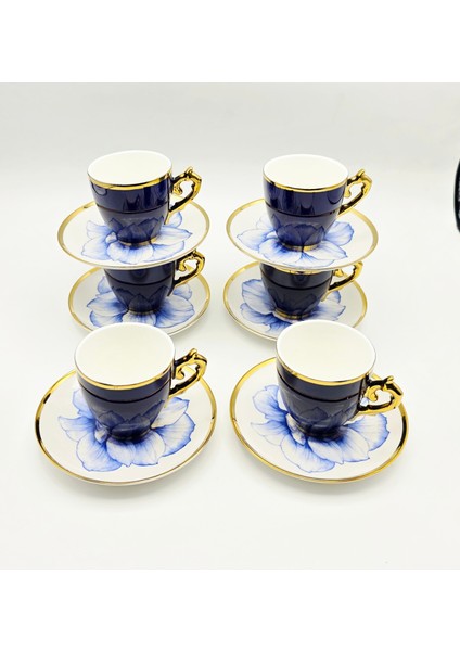 Vintage Lacivert Çiçekli Porselen Kahve Fincan 12 Parça & 6 Kişilik fiyatları