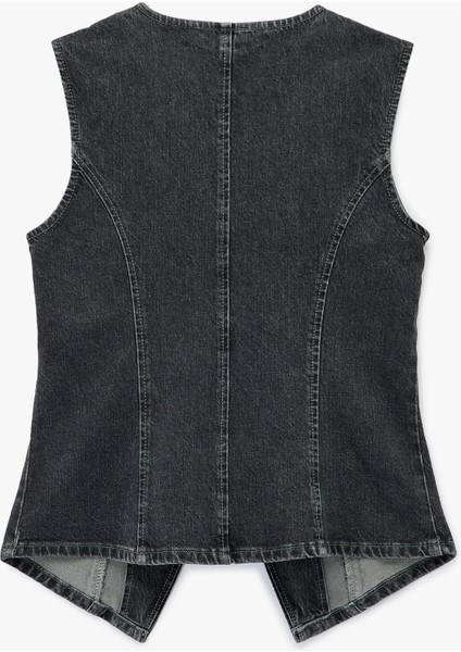 Pamuklu Slim Fit Kolsuz Bisiklet Yaka Denim Yelek fiyatları