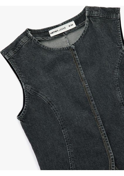 Pamuklu Slim Fit Kolsuz Bisiklet Yaka Denim Yelek modelleri