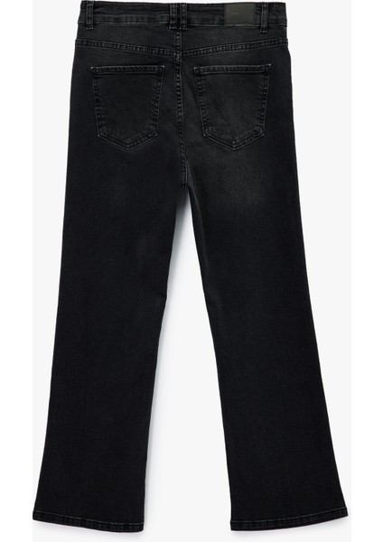 Yüksek Bel Dar Kalıp Düğmeli Cepli Ispanyol Paça Crop Jean Pantolon - Flare Jeans fiyatları