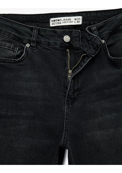 Yüksek Bel Dar Kalıp Düğmeli Cepli Ispanyol Paça Crop Jean Pantolon - Flare Jeans modelleri