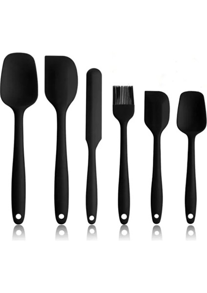 6 Parça Siyah Renk Isıya Dayanıklı Yanmaz Yapışmaz Silikon Spatula Seti