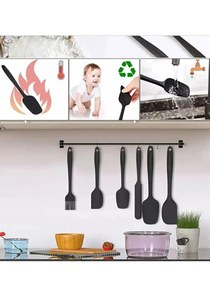 6 Parça Siyah Renk Isıya Dayanıklı Yanmaz Yapışmaz Silikon Spatula Seti modelleri