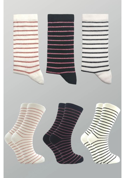 Kadın Çok Renkli Pamuklu Soket Çorap 3'lü Paket