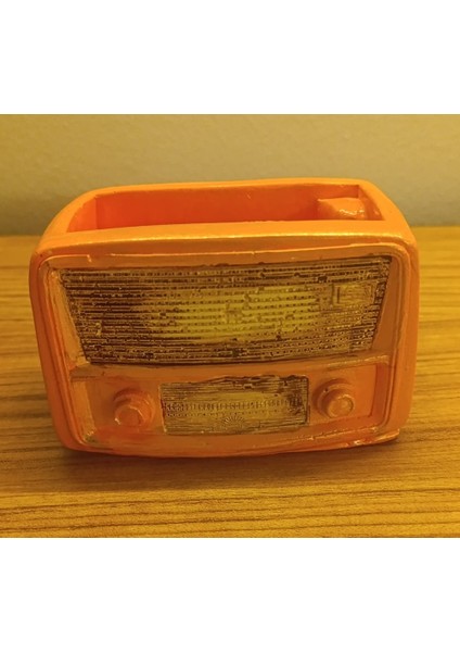Retro Radyo Sukulent Saksısı ve Kalemlik - Masaüstü Dekoratif Organizer Turuncu 12*8