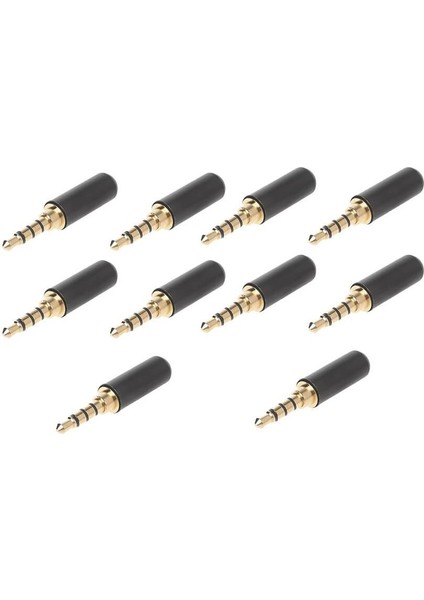 10 Adet - 3.5mm Stereo Jack Metal 3 Pin 4 Boğumlu Erkek Konnektör - Trrs Lehim Tipi Jak - Siyah