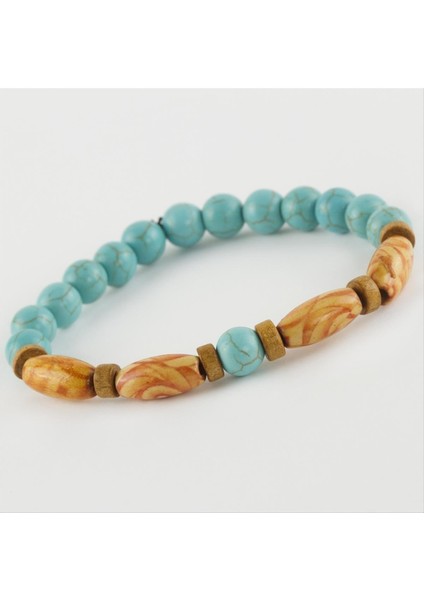 Ds-Derin Turkuaz Ahşap Trend Yeni Sezon Doğaltaşlı Bileklik-Turkuaz fiyatları