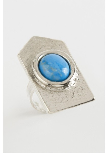 Ds-Derin Üçgen Turkuaz Taşlı Yüzük-Gümüş Rengi